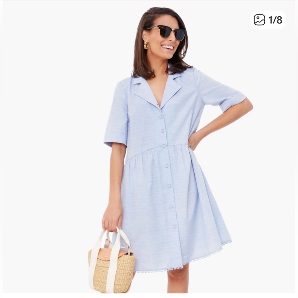 Tuckernuck Women's Short Sleeve Blue Swiss Dot Royal Shirt Dress Sz. XS